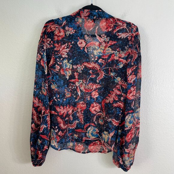 Express Womens Small Sheer Floral Button Up Blouse Long Sleeve Shirt Top - Picture 12 of 12